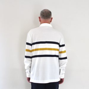 Lacoste Polo manches longues rayures blanc navy ocre