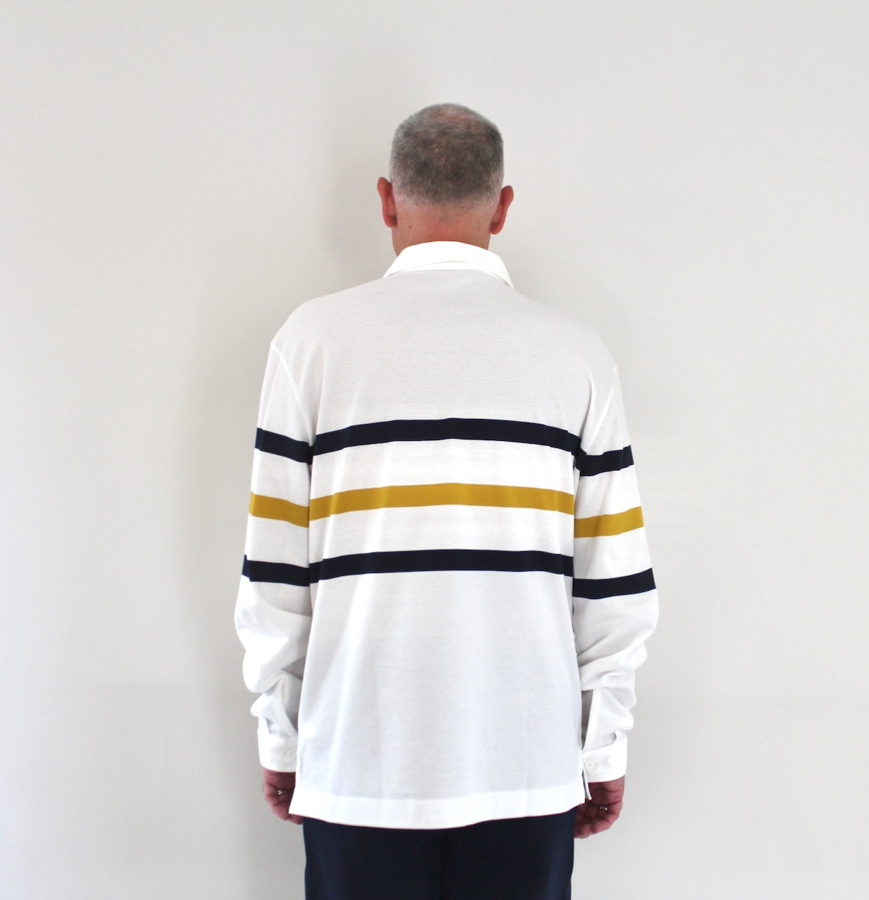 Lacoste Polo manches longues rayures blanc navy ocre