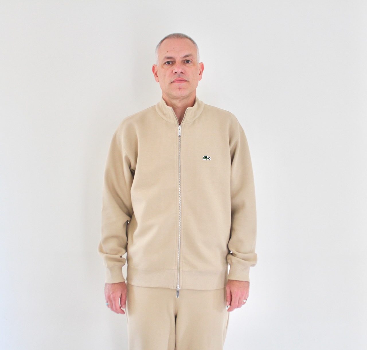 Lacoste Track Jacket en Piqué de Coton Beige