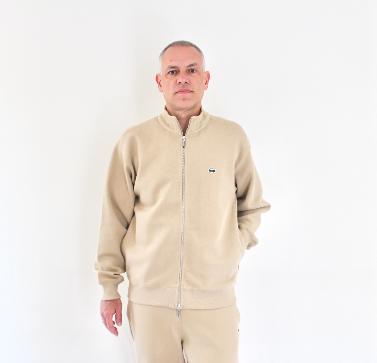Lacoste Track Jacket en Piqué de Coton Beige