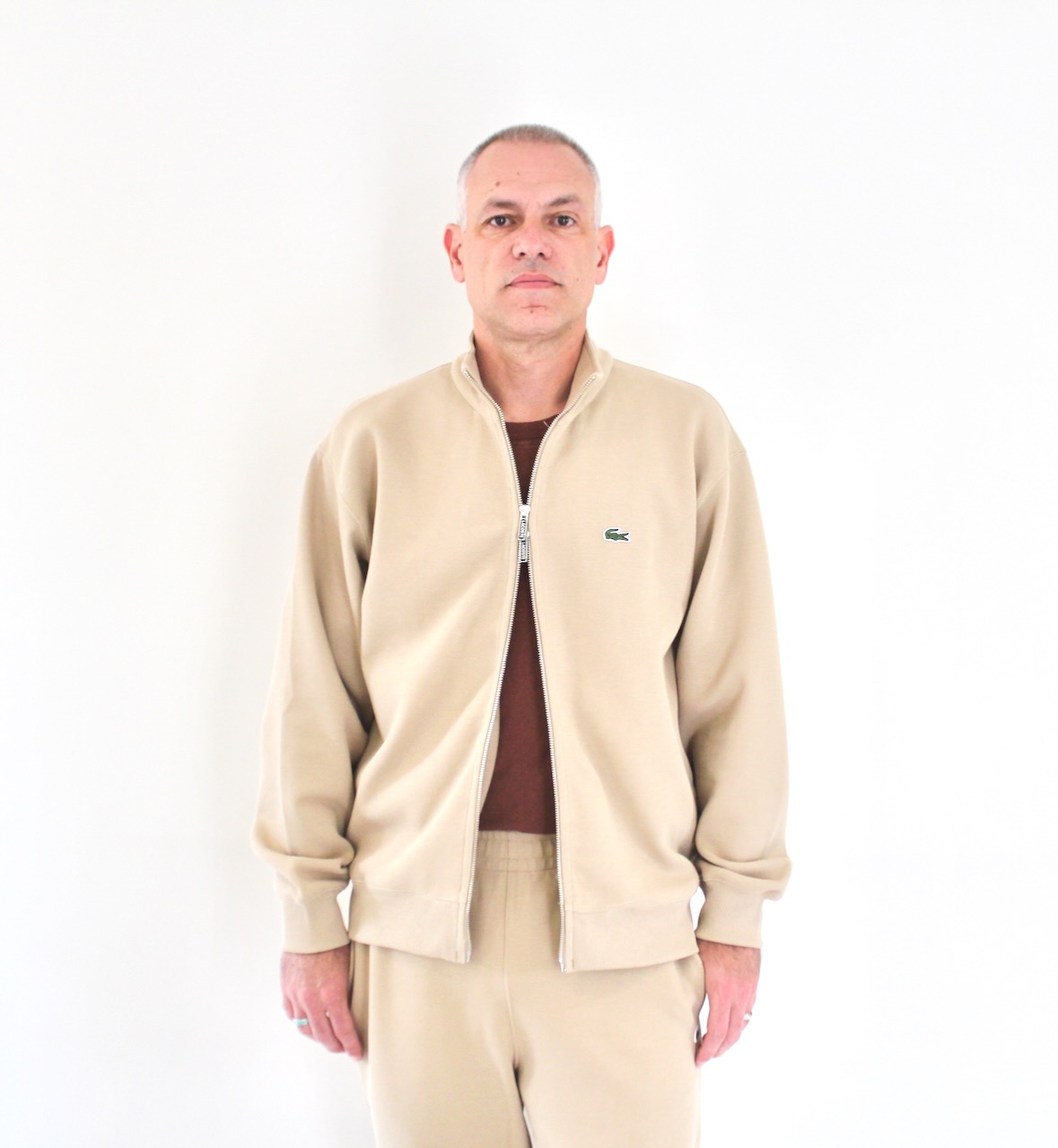 Lacoste Track Jacket en Piqué de Coton Beige