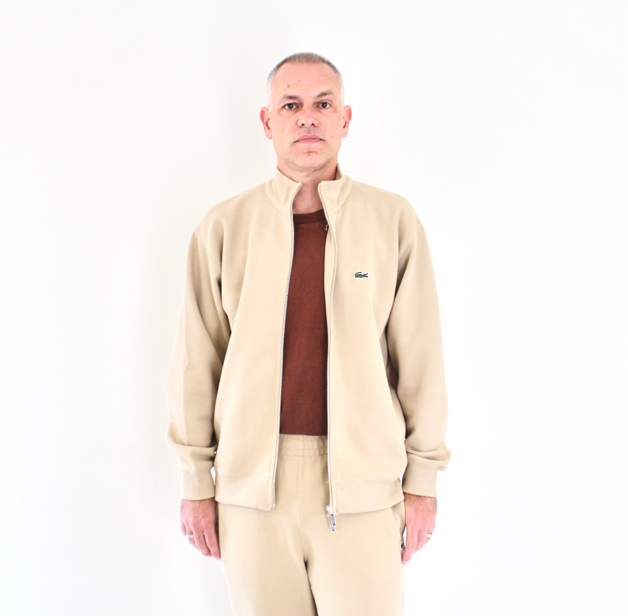 Lacoste Track Jacket en Piqué de Coton Beige