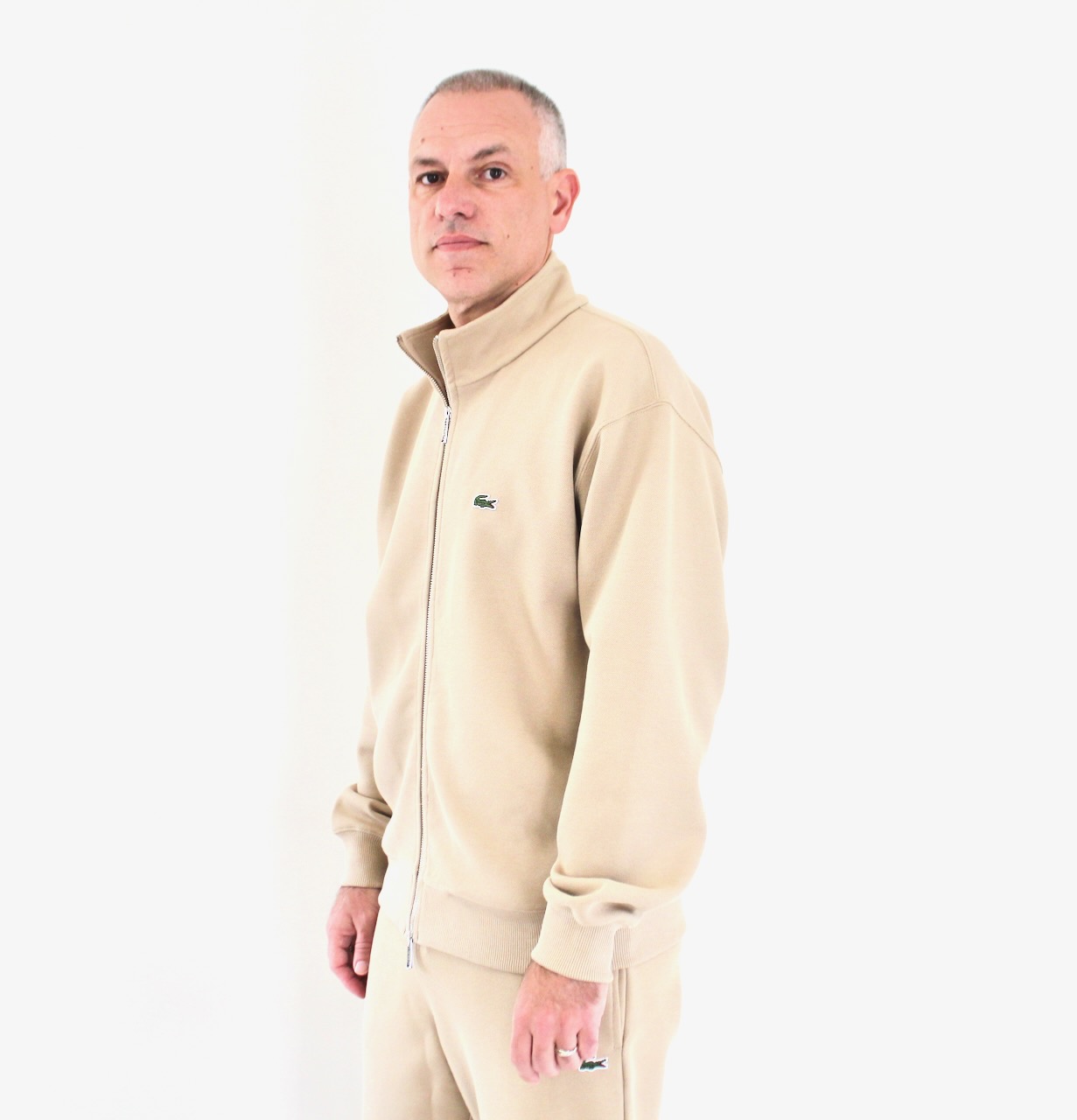 Lacoste Track Jacket en Piqué de Coton Beige