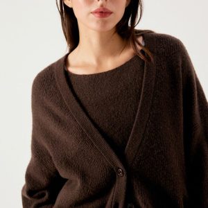 AMV Damsville Gilet Col V boutonné Brune chiné