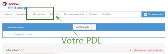 Trouver son PDL Total Direct Energie sur son espace client