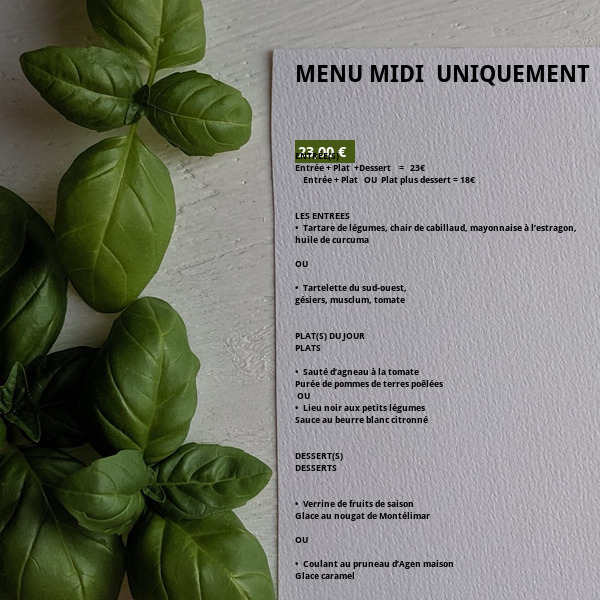 MENU MIDI  UNIQUEMENT