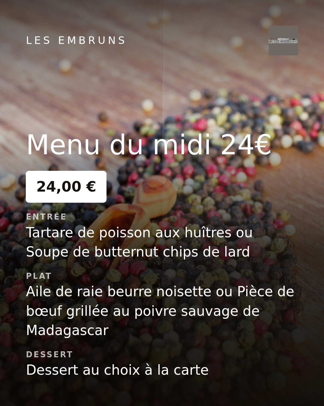 Menu du midi 24€