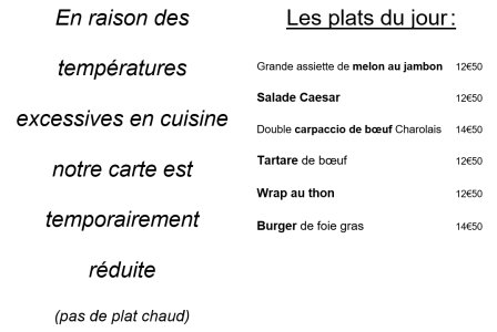 Menu du mercredi 24 juillet