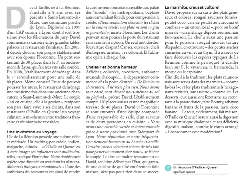 Restaurant O'Paille en Queue à SaintLaurentDeMure (69720) Carte des plats, réservation et