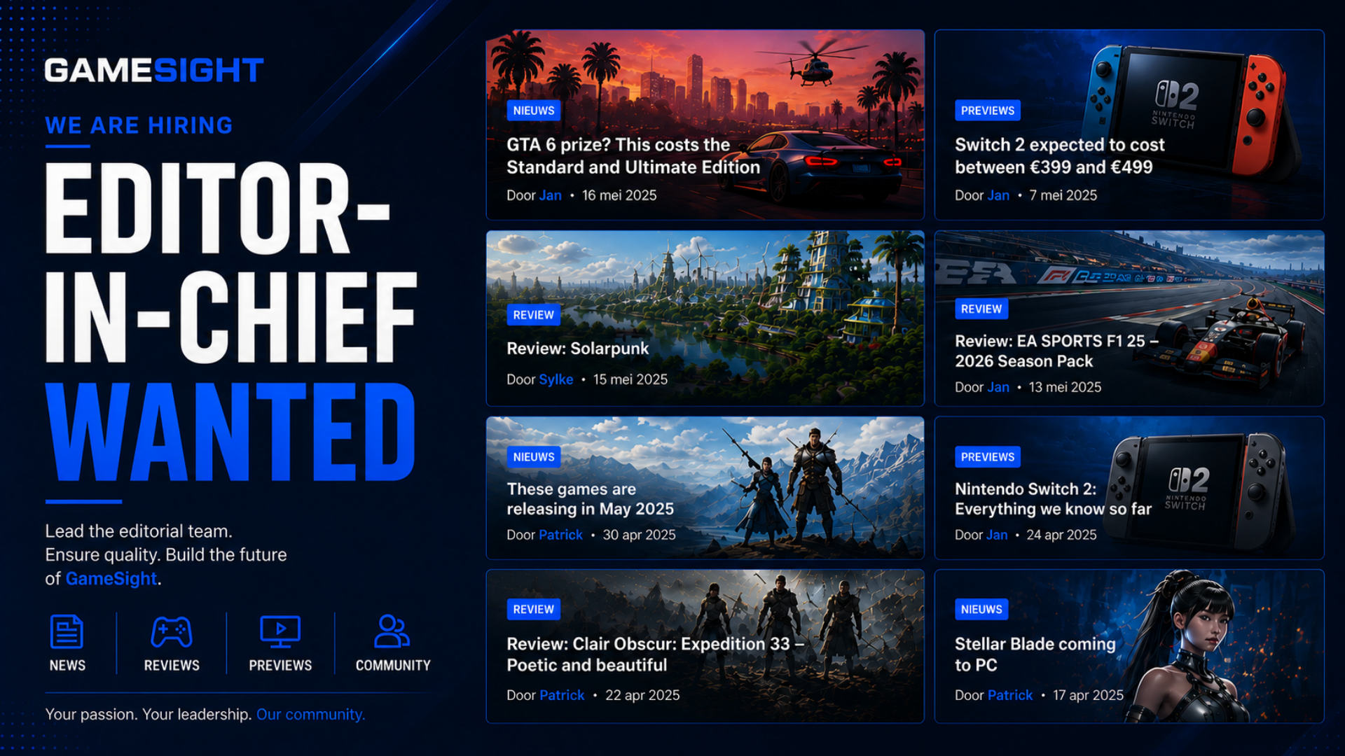 GameSight opens applications for Head Editor