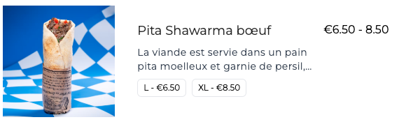 restaurant item, variations