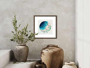 Watercolor painting by Léa Poisson - Inspired by the coastline of Sesimbra (Portugal), and its turquoise-blue waters.