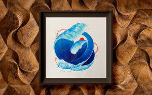 Watercolor painting by Léa Poisson - Conceptual representation of a surfer enjoying big waves. This was inspired by a trip to Nazaré.