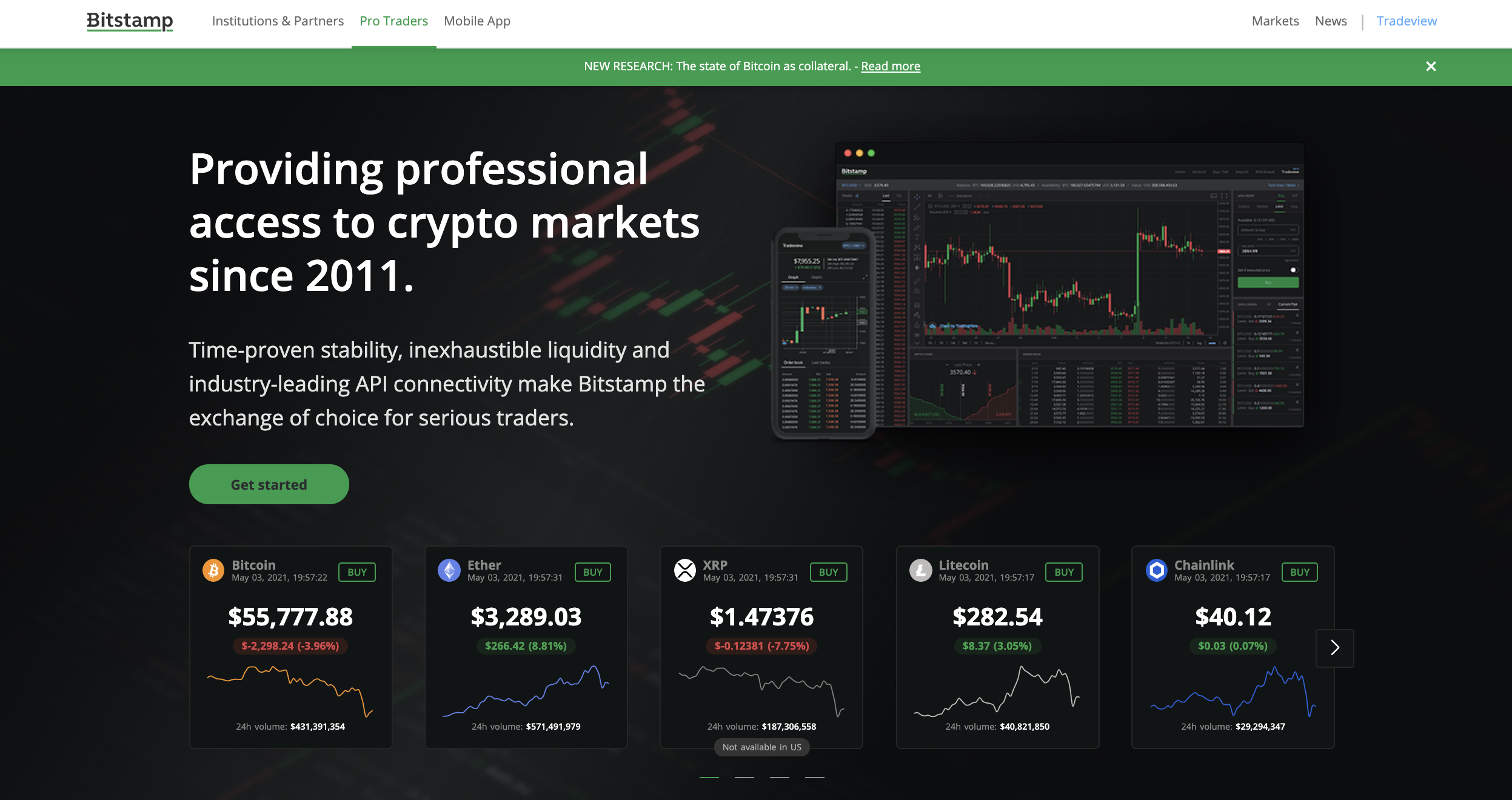 L'interface épurée de Bitstamp