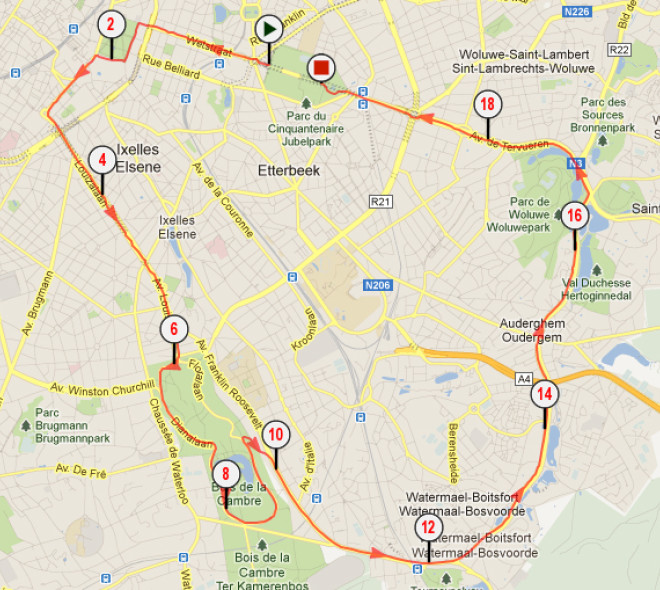 Parcours 20 kilometer door Brussel