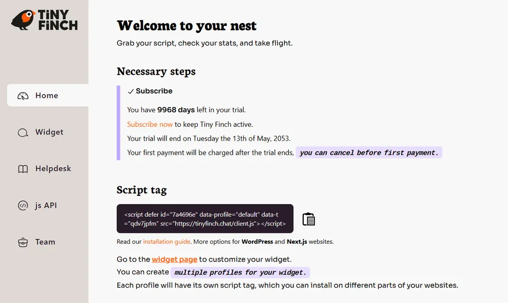 Preview of the Home page