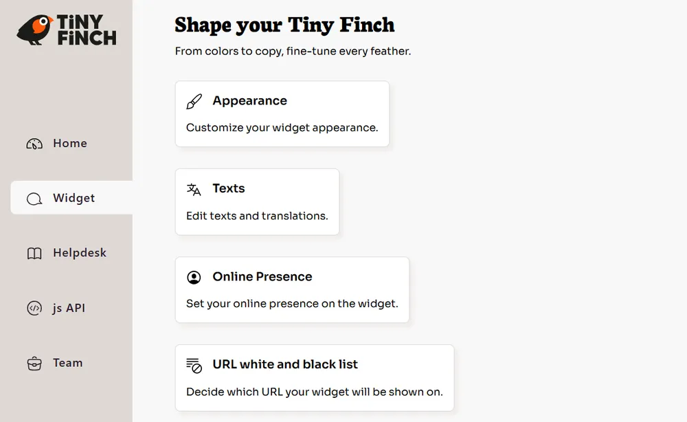 Preview of the Widget page