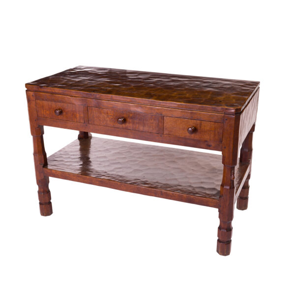 Classic Mouseman  1930's Hall Table 4' 0" With Three Drawers And Shelf, Adzed all over SOLD