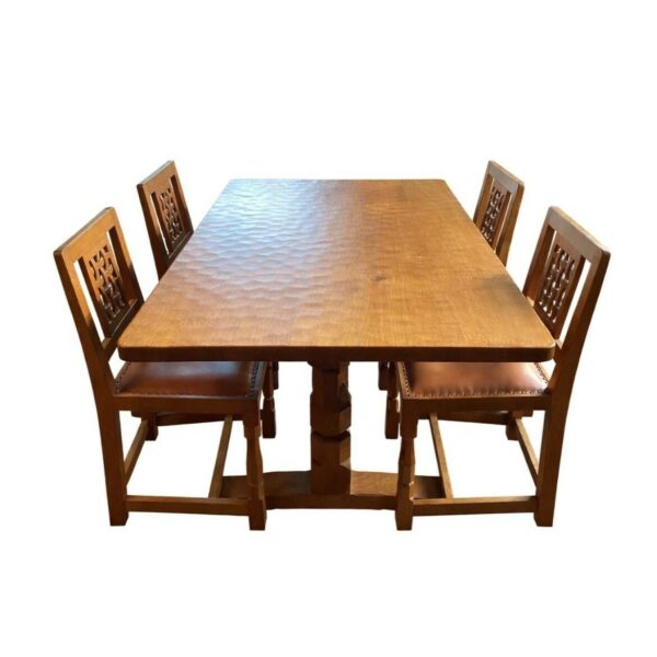 Classic Mouseman 5 ft Refectory Dining Table with Four Lattice Back Dining Chairs *RESERVED