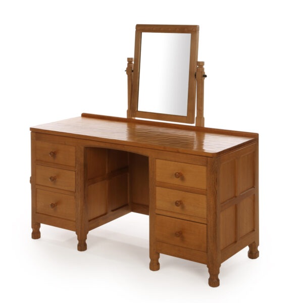 Mouseman Oak Dressing Table with Fixed Mirror