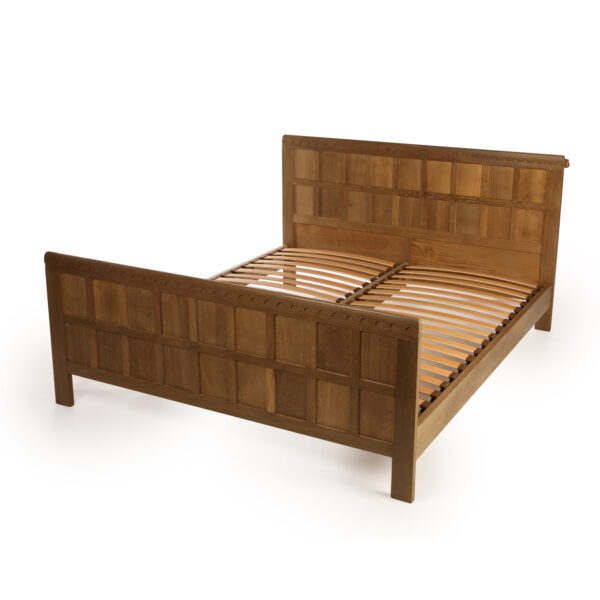 Mouseman Oak Panelled Bedstead 6' W
