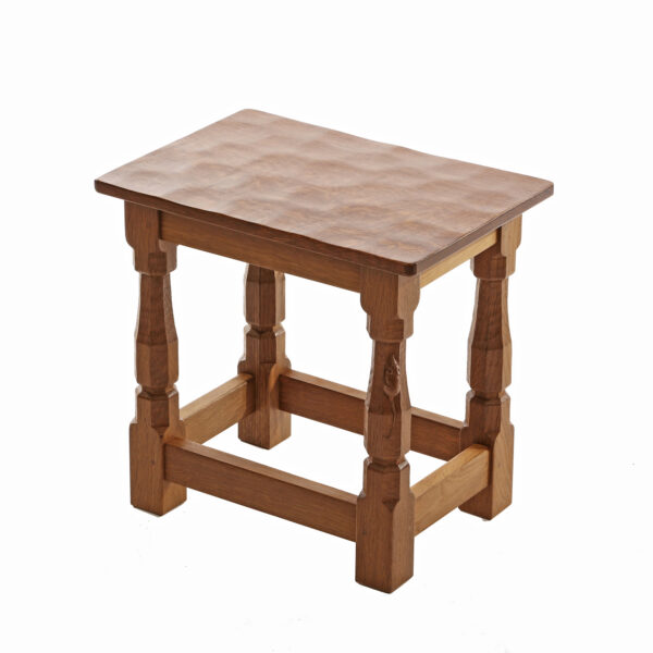 Mouseman Oak Small Stool with Oak Top