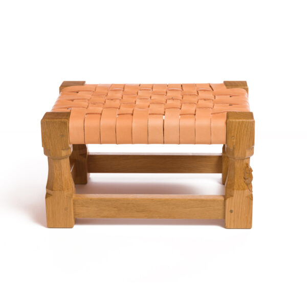 Mouseman Oak Footstool with Interwoven Leather Top