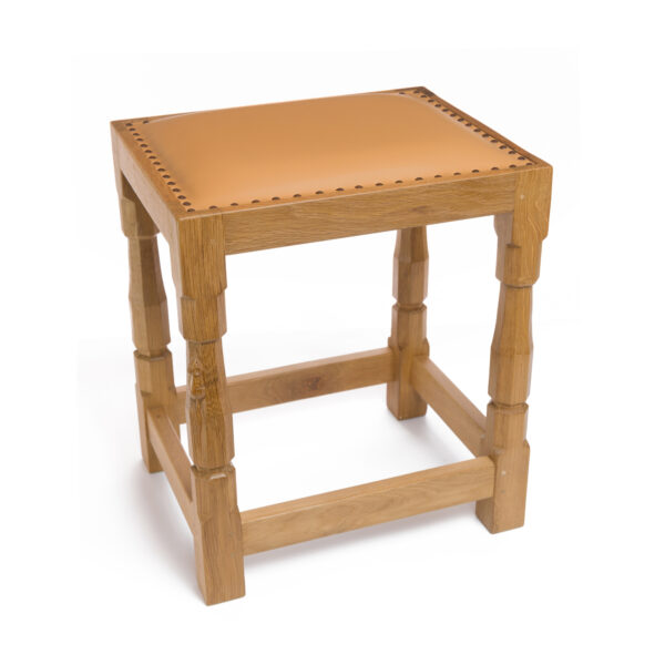 Mouseman Oak Dressing Table Stool with Upholstered Top