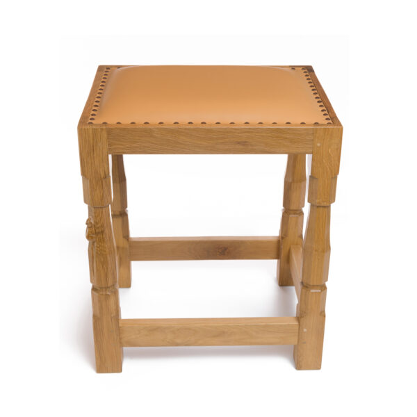 Mouseman Oak Dressing Table Stool with Upholstered Top