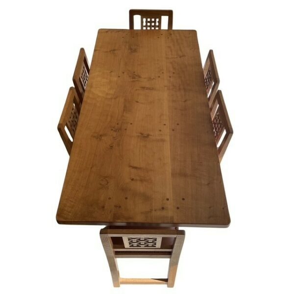 Classic Mouseman 6ft Refectory Dining Table with Dowelled Top Complete With Six Lattice Back Dining Chairs