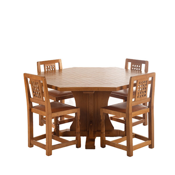 Classic Mouseman 4'6"Octagonal Table and Chairs