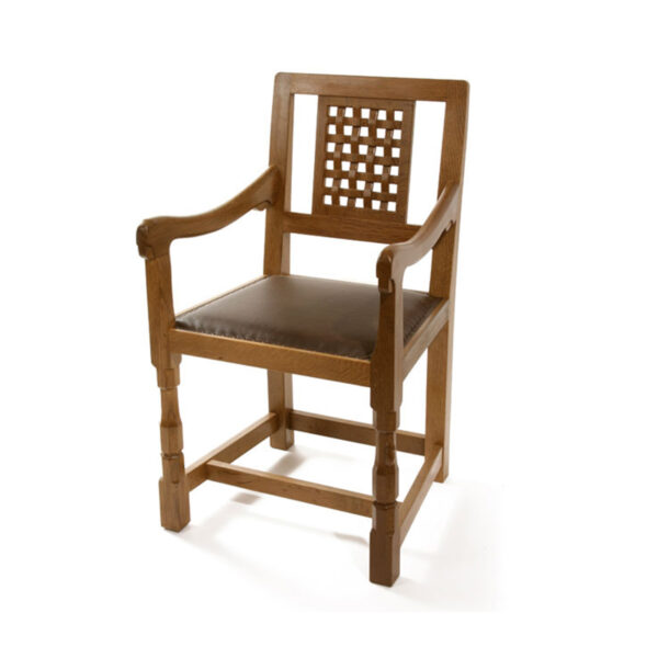 Mouseman Oak Lattice Back Arm Chair