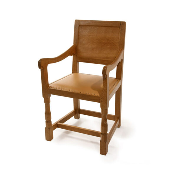 Mouseman Oak Panel Back Arm Chair