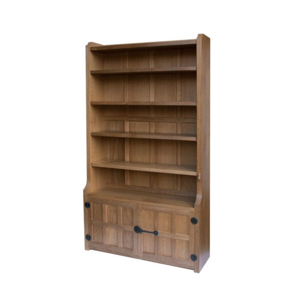 Mouseman Oak Bookcase with Five Shelves and Cupboard
