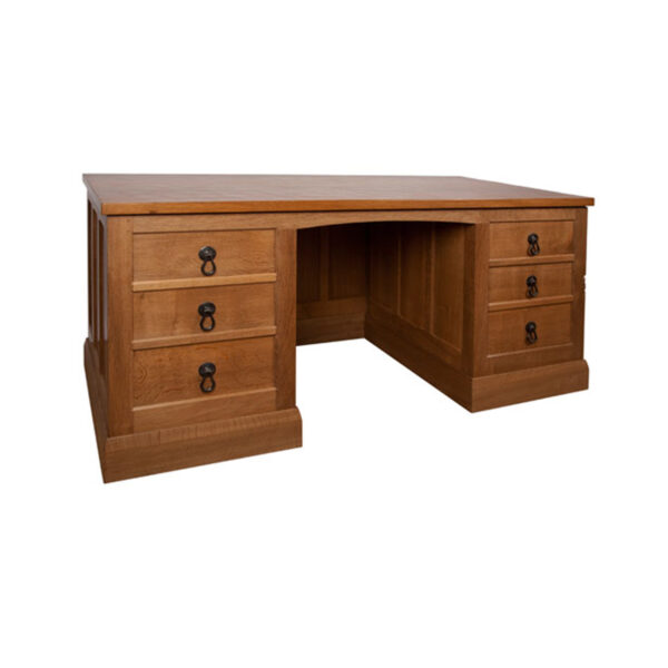 Mouseman Oak Kneehole Desk with Five Drawers