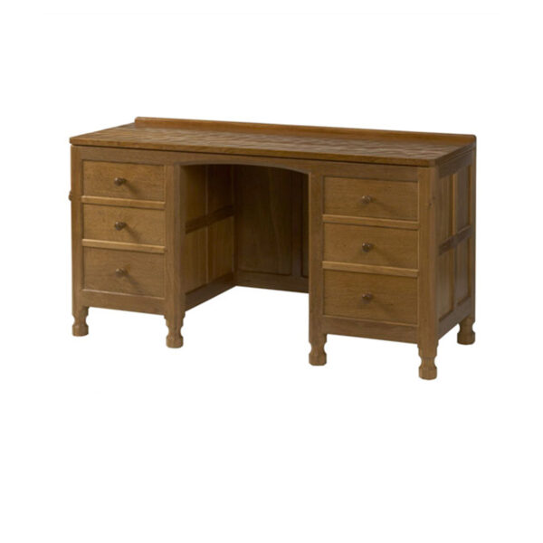 Mouseman Oak Kneehole Desk with Six Drawers