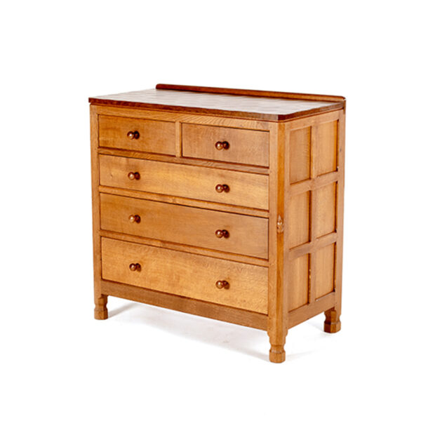 Mouseman Oak Chest of Drawers with Five Drawers 3' W