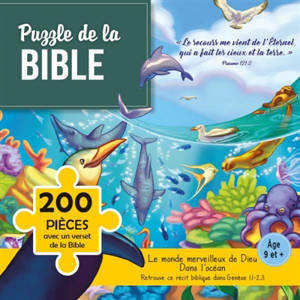 Le monde merveilleux de Dieu, dans l'océan : puzzle de la Bible, 200 pièces avec un verset de la Bible : Le secours me vient de l'Eternel, qui a fait les cieux et la Terre, psaume 121. 2)