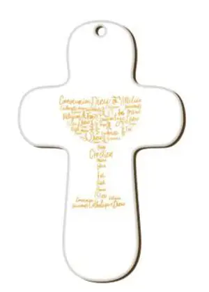 CROIX BLANCHE EN BOIS IMPRIMEE CALICE