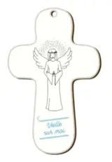 CROIX BLANCHE EN BOIS IMPRIMEE VEILLE SUR MOI - ANGE