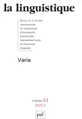 Linguistique (La), n° 1 (2025). Varia