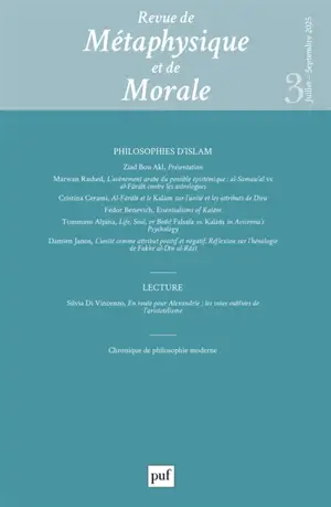Revue de métaphysique et de morale, n° 3 (2025). Philosophies d'islam