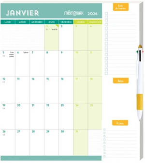 Calendrier mensuel : janvier-décembre 2026 : pad aimanté