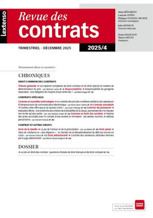 Revue des contrats, n° 4 (2025). Le prix en droit des contrats : questions choisies de droit français et de droit comparé