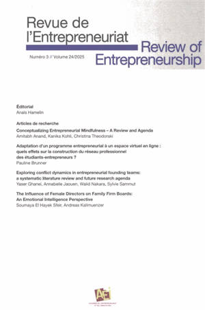 Revue de l'entrepreneuriat, n° 4 (2025)