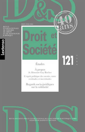 Droit et société, n° 121. Regards socio-juridiques sur la solidarité
