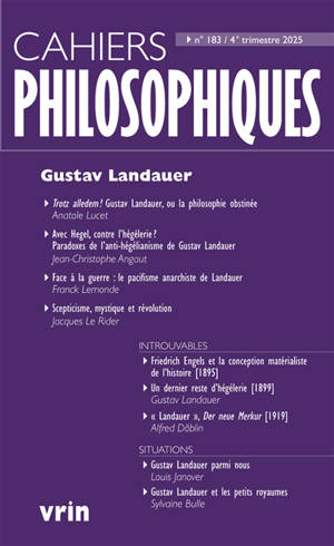 Cahiers philosophiques, n° 183. Gustav Landauer