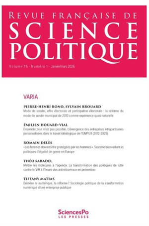 Revue française de science politique, n° 76-1