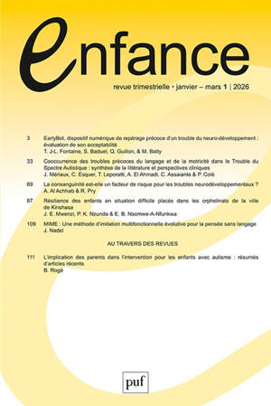 Enfance, n° 1 (2026)