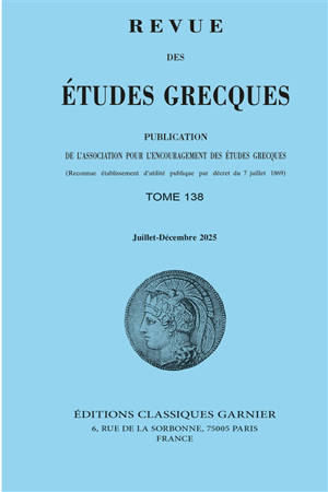 Revue des études grecques, n° 138-2. Varia